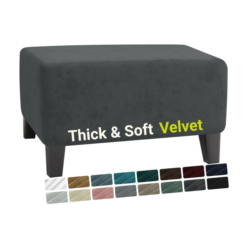MAXIJIN Velvet Ottoman Slipcover Oversized Stretch Square Rectangle Footstool Slipcover Folding Storage Ottoman Covers for Living Room with Elastic Bottom (Ottoman X-Large, Gray) - Image 1
